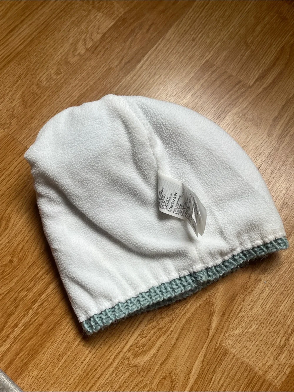 Prana Light Blue Knit Pom Beanie with Cream, Pink and Teal Accents